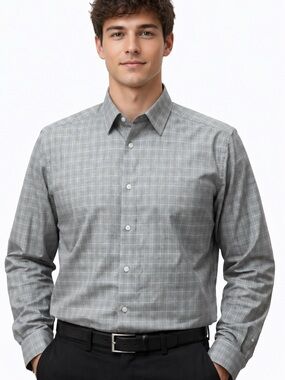Men's Gray Checkered Shirt (with small blue lines)